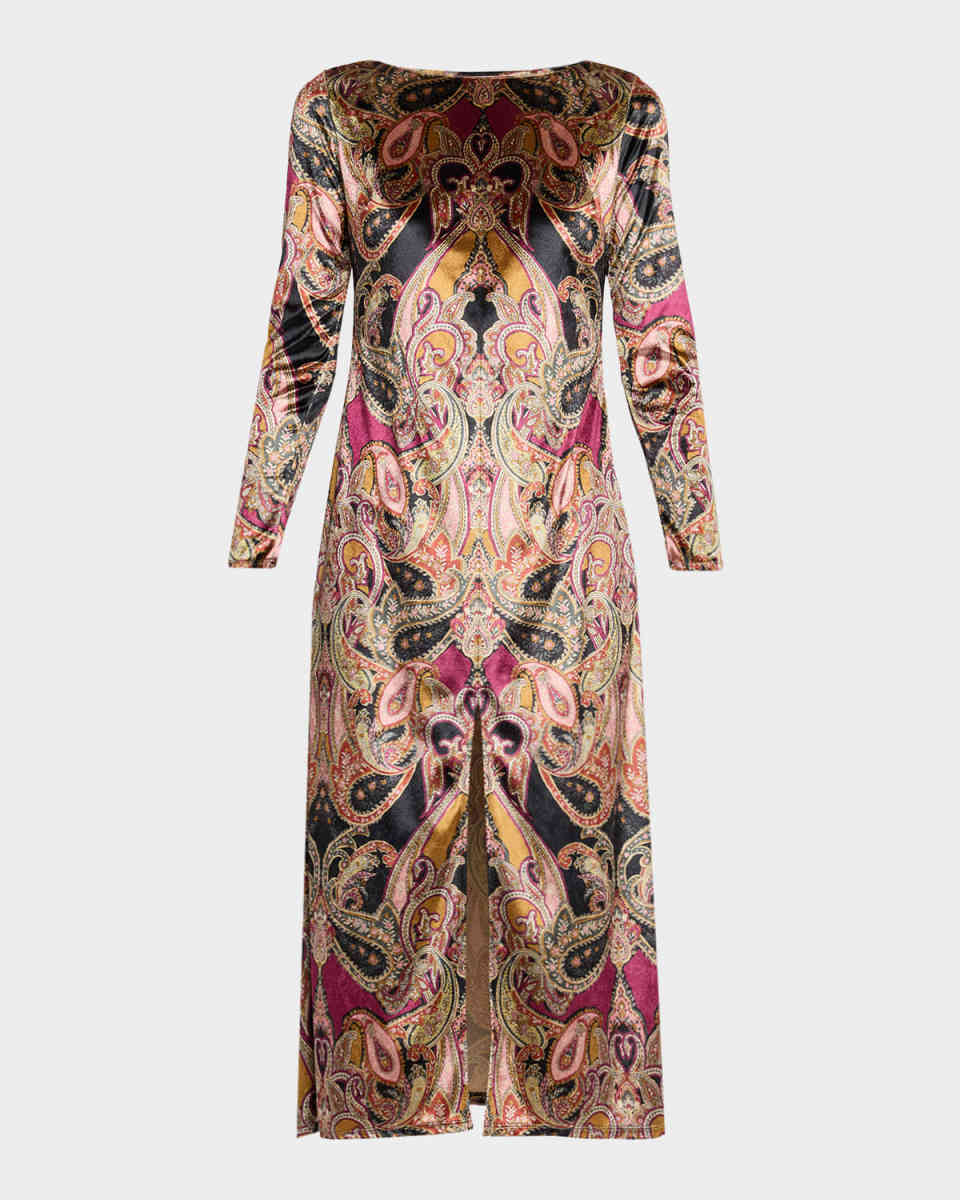 Goldie Paisley Velvet Midi Dress